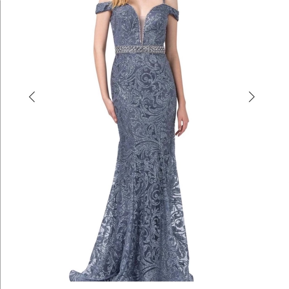 Embellished off shoulder gown